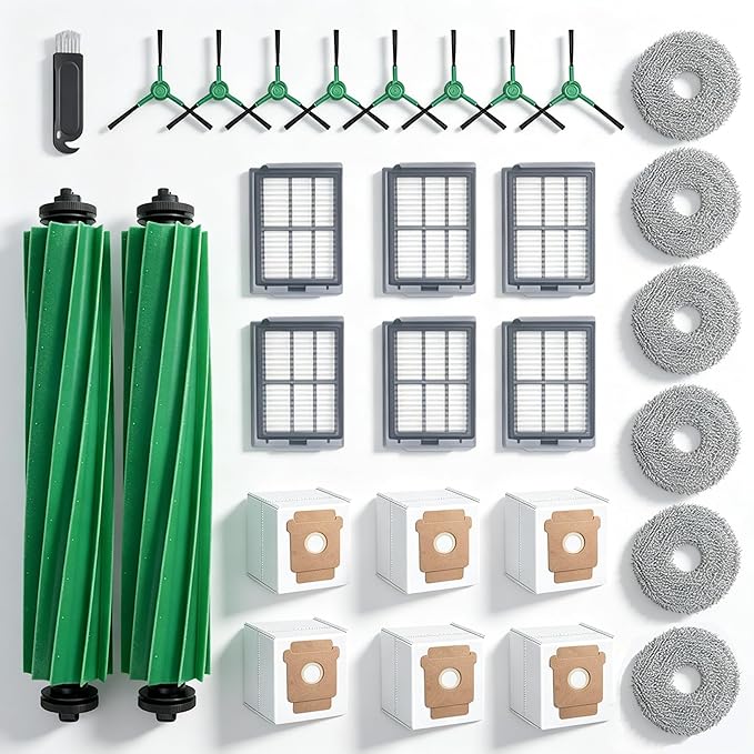 Replacement Parts Kit for iRobot Roomba Plus 505 405 Combo G181 G185 Vacuum Mop, 2 Main Brushes,6 Mop Pads,6 HEPA Filters,8 Side Brushes,6 Dust Bags Cleaning Accessories