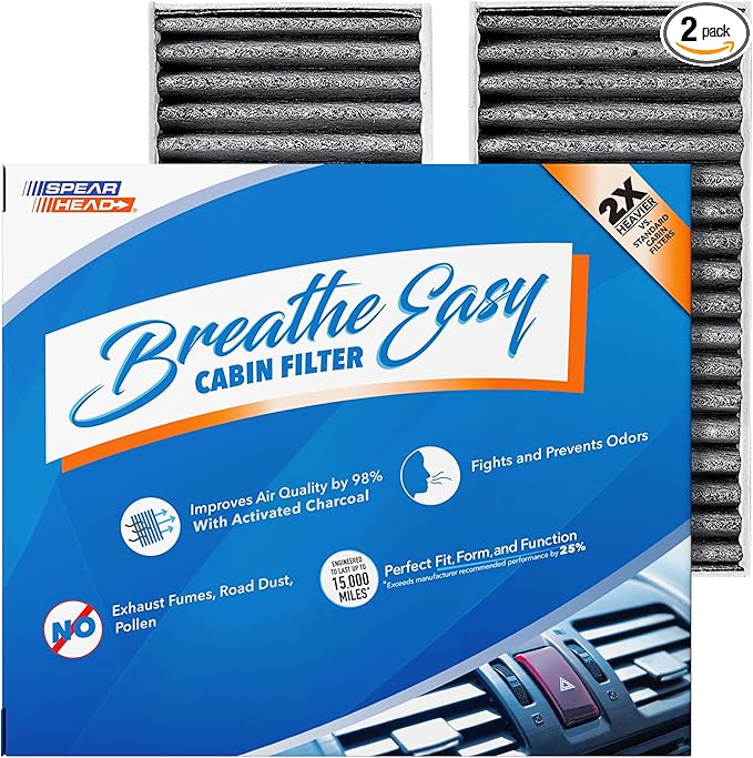 Spearhead Odor Defense Breathe Easy AC & Heater Cabin Filter | Fits 2011-2017 Wranger, 2018 Wrangler JK Like OEM | Up to 25% Longer Lasting w/Activated Carbon (BE-777)