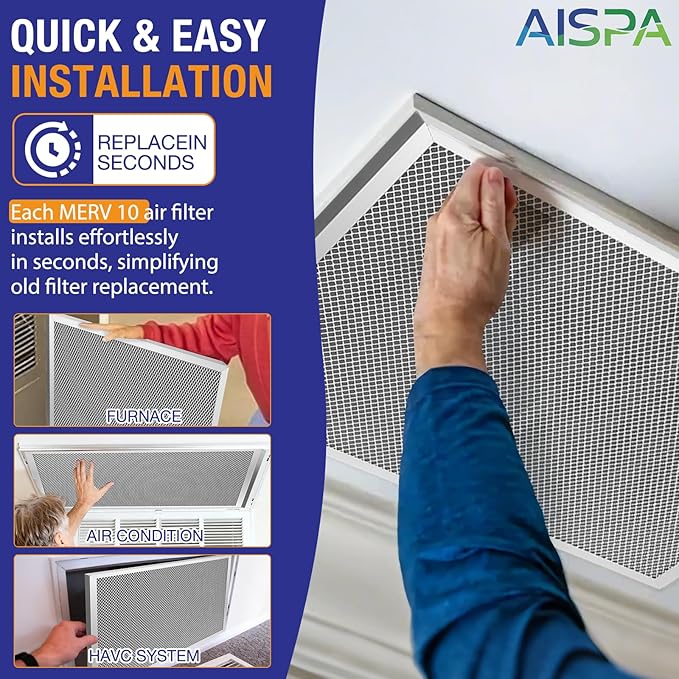 2 Pack ac filter 20x20x1, MERV 11, Washable and Reusable air filter 20x20x1, Sturdy Aluminum Alloy Frame & Nylon Mesh
