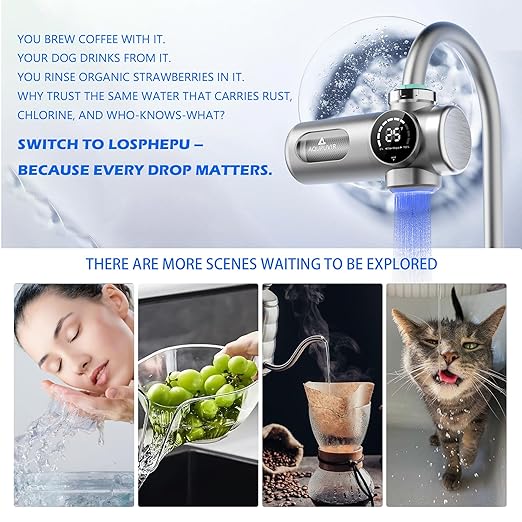 Faucet Water Filter, 3-Stage Filter with UV-C & Self-Powered Display, Dual Modes for Tap/Filtered Water, Safe for Food & Skin Fits 22/24/28mm and Circular Tap