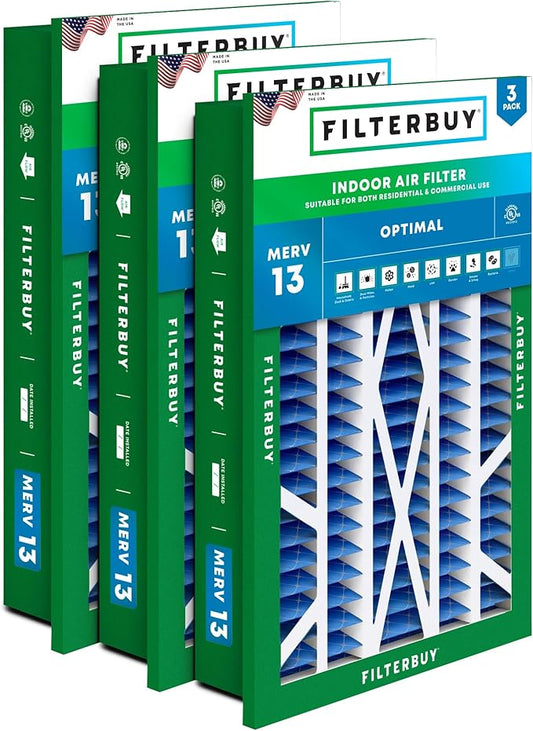 Filterbuy 16x25x5 Air Filter MERV 13 Optimal Smoke & Allergy Defense (3-Pack), Electrostatic Pleated HVAC AC Furnace Filters for Honeywell Return Grille (Actual Size: 14.38 x 23.38 x 3.69)
