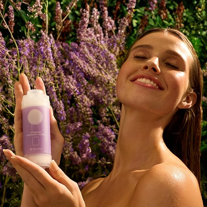 Vitamin C Shower Filter and Water Softener for Hard Water - Aromatherapy Shower Head Attachment - Universal Fit, No Tools - Replenish Dry, Itchy Skin and Nourish Hair - Lavender-Scented