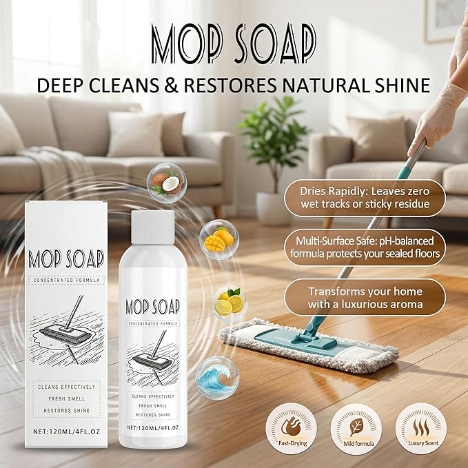 Brazilian Waves Mop Soap for Floor Cleaning, Luxury Mop Soap Brazilian Waves Multi Purpose Cleaner, Residue-Free for Hardwood & Tile, Robot Vacuum Compatible, 120ml (1 Pack)
