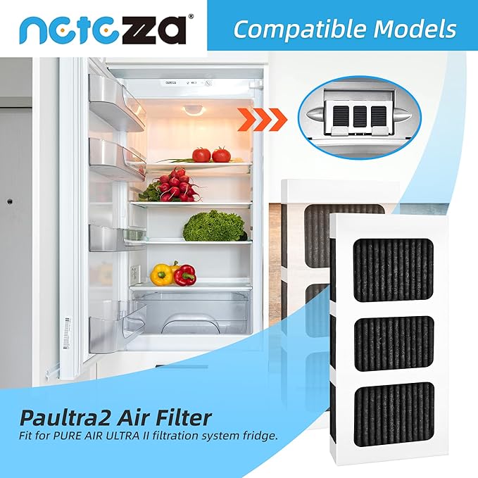 Netezza Paultra2 Refrigerator Air Filter Replacement, Compatible with Frigidaire Pureair Ultra 2,Pure Air Ultra 2,Pureair Ultra ii,and Electrolux 242047805,5303918847,EAP12364179, 6 Pack