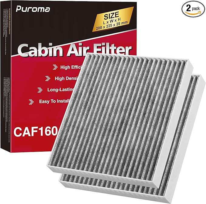 Puroma Cabin Air Filter with Activated Carbon, Compatible with CF12160, CAF1948P, Hyundai Kona 18-23, Tucson 16-21, Veloster 19-21, Venue 20-24, KIA Seltos 21-24, Soul 20-24, Sportage 17-22