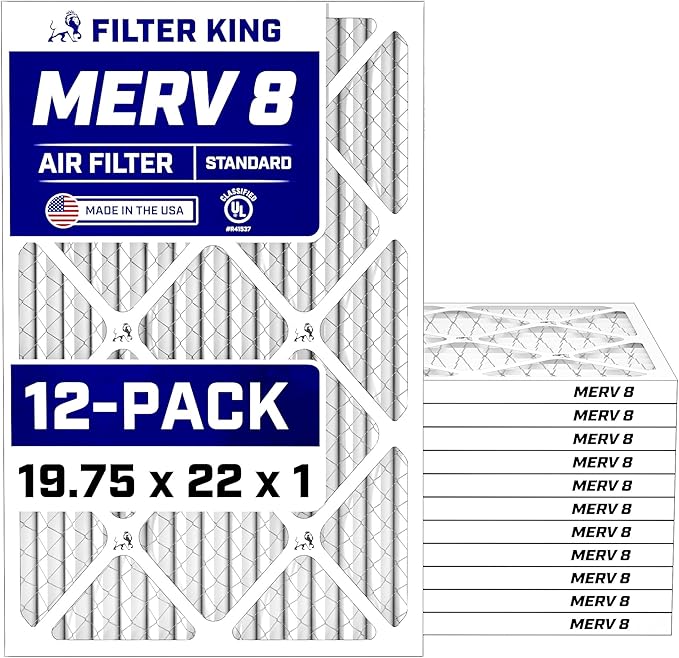 Filter King Air Filters 19.75x22x1 | 12-PACK | MERV 8 HVAC Pleated AC Furnace Filters | Air Purifier | Replacement Filters for Clean, Healthy & Fresh Environment | MADE IN USA