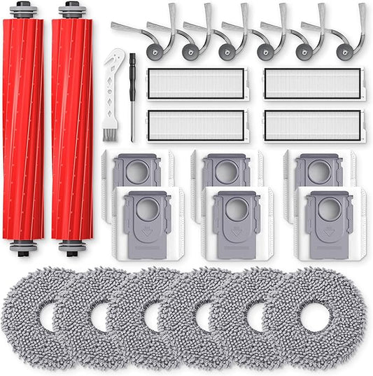 QV 35A Replacement Accessories for Roborock QV 35A / QV 35S / Qrevo S Pro Robot Vacuum, 2*Main Brush, 6*Side Brush, 4*Filters, 6*Mop Pads, 6*Dust Bag, 2*Tools