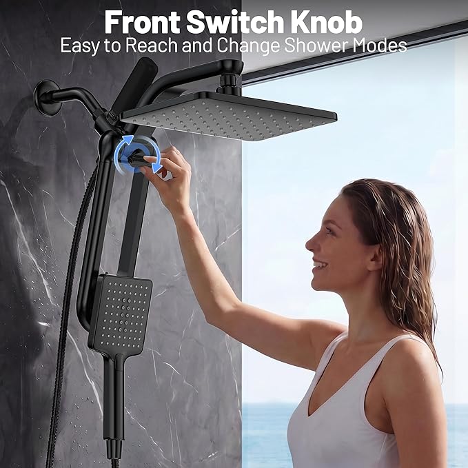 Dual Filtered Rainfall Handheld Shower Head Spray Combo, DAKINGS 7-Mode Shower Head With Handheld Spray Combination, Upgraded 11" High Flow Rain Handheld Spray Combo With Fixed Showerhead, Matte Black