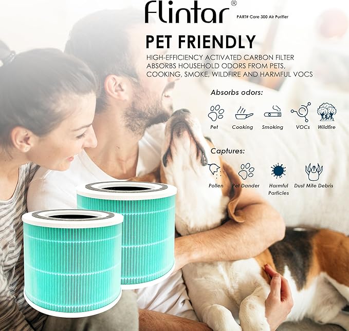 Core 300 Toxin Absorber Replacement Filters, Made in TAIWAN, Compatible with LEVOIT Core 300, Core 300S VortexAir Air Purifier, H13 Grade True HEPA Filter, Core 300-RF-TX, 2-Pack
