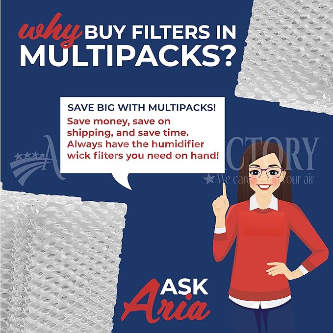 Air Filter Factory Humidifier Wick Filter Replacement For Mainstays Humidifier MDH-0103JB, A/h62 Made In USA 2-Pack