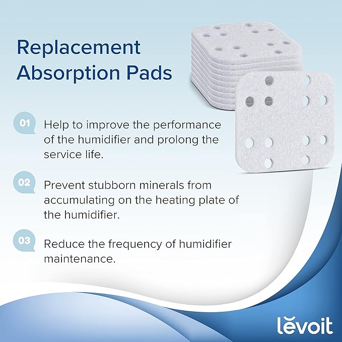 LEVOIT Humidifier Replacement Filters 10-Pack, Mineral Absorption Pad,Compatible with LV600S,LV600HH,OasisMist450S,Capture Fine Particles in Water Tank to Improve Humidification Efficiency,White,18x24