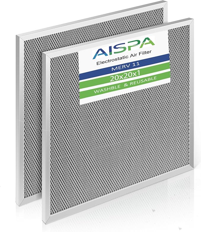 2 Pack ac filter 20x20x1, MERV 11, Washable and Reusable air filter 20x20x1, Sturdy Aluminum Alloy Frame & Nylon Mesh