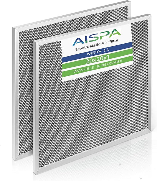2 Pack ac filter 20x20x1, MERV 11, Washable and Reusable air filter 20x20x1, Sturdy Aluminum Alloy Frame & Nylon Mesh