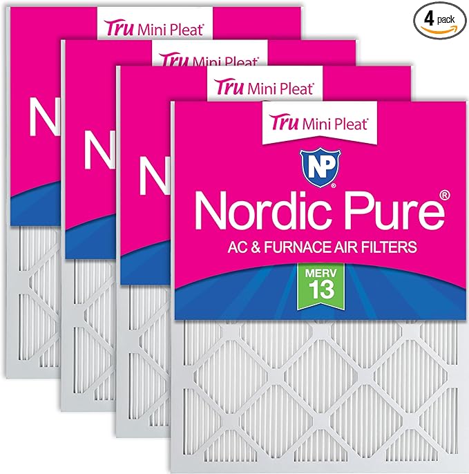 Nordic Pure 16x20x1 (Actual Size: 15 1/2 x 19 1/2 x 3/4) Tru Mini Pleat MERV 13 AC Furnace Air Filters – 2.5X More Media for Longer-Lasting, High-Efficiency Filtration - 4 Pack