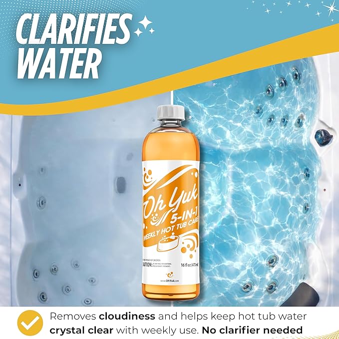Oh Yuk 5-in-1 Weekly Hot Tub Chemicals – Hot tub Clarifier, Cleaner, Conditioner – Helps Control Water Balance & Combat Buildup – Spa Care Chemicals for All Types Including Inflatable & Portable