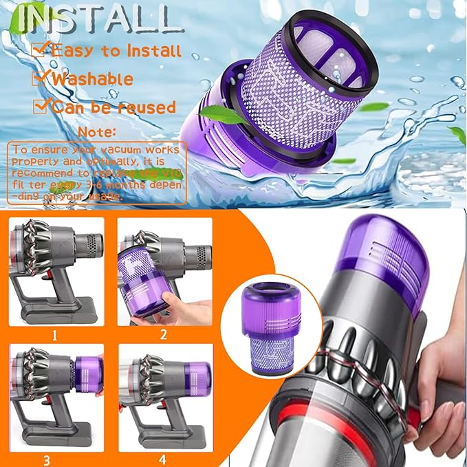 2 Pack V11 Vacuum Filters Replacement for Dyson V11 Animal, V11 Torque Drive,V11 Extra, V15 Detect V15s Detect Cordless Vacuum Cleaner Filter, Compare to Part 970013-02