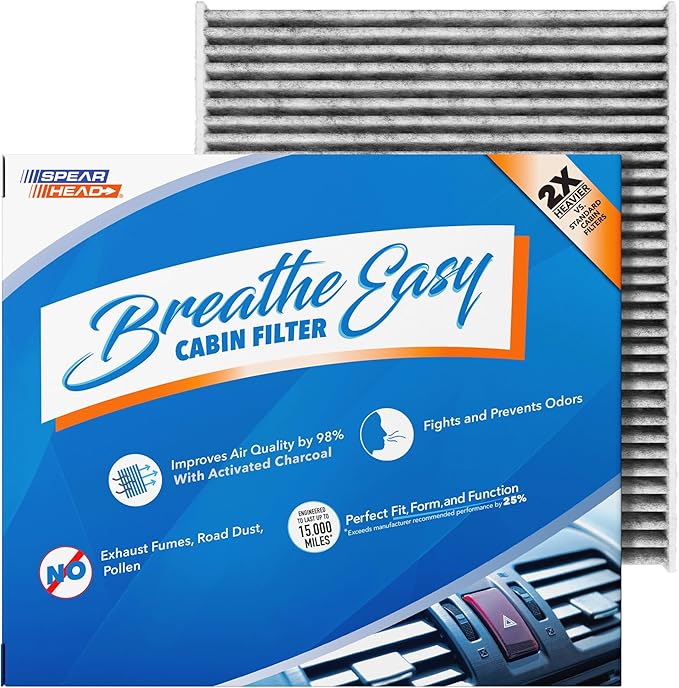 Spearhead Odor Defense Breathe Easy AC & Heater Cabin Filter | Fits 2018-2022 Ecosport, 2011-2019 Fiesta Like OEM | Up to 25% Longer Lasting w/Activated Carbon (BE-670)