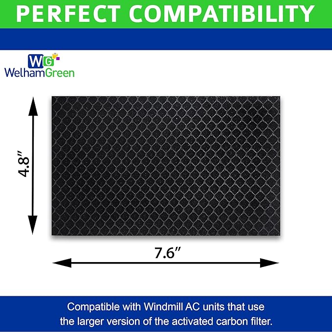 Activated Carbon Filter 4-Pack Compatible with Windmill Air Conditioner, 7.6″ x 4.8″ x 3/16″ (Larger Version) - Odor & Smoke Absorption