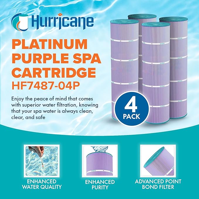 Hurricane Filters - HF7487-04P Platinum Purple Spa Filter Cartridge - Replacement for Pleatco PA100N, Unicel C-7487, Filbur FC-1270, Hayward Super-Star-Clear C4000, SwimClear C4020