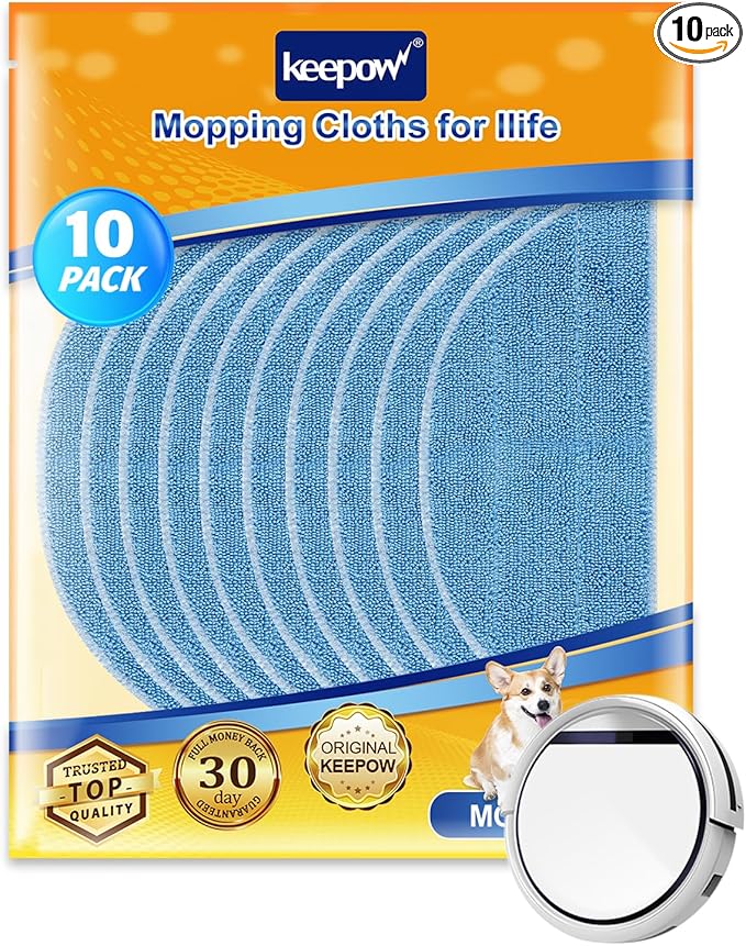 KEEPOW Vacuum Mop Replacement Pads Compatible with ILIFE V3/V3s/V5/V5s/V5s pro/V5s Pro 2/V5s Plus/Noisz S5 Pro/V9/V9 Pro Robot Vacuum Cleaner, 10 Pack