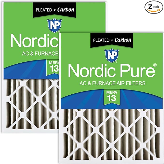 Nordic Pure 20x24x4 (Actual Size: 19 3/8 x 23 3/8 x 3 5/8) Pleated Air Filters MERV 13 Plus Carbon 2 Pack