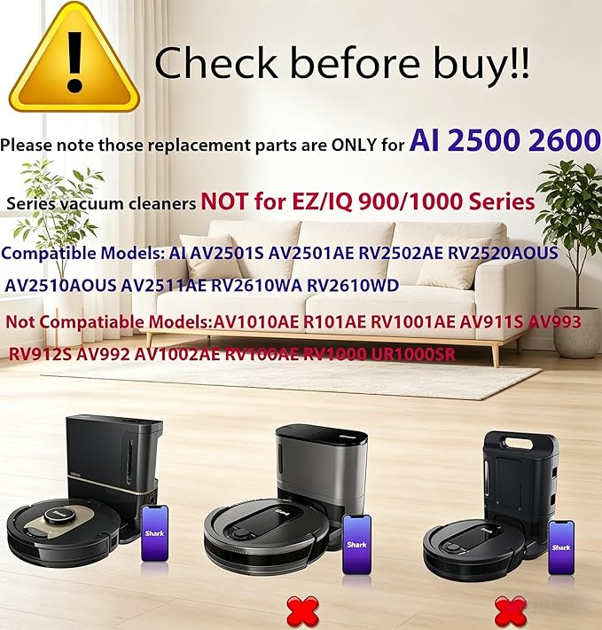 Replacement Parts for Shark AI AV2501S AV2501AE RV2502AE RV2520AOUS AV2510AOUS AV2511AE RV2610WA RV2610WD Accessories Kit with Main Roller Brush Filters Foam/Primary Filter Sweep Side Brushes