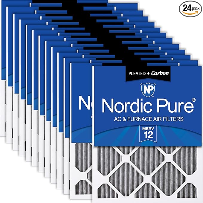 Nordic Pure 16x16x1 (Actual Size: 15 3/4 x 15 3/4 x 3/4) Furnace Air Filters MERV 12 Pleated Plus Carbon 24 Pack