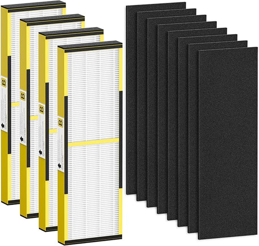 FLT4825 HEPA Filter B Replacement Compatible with Guardian Air Purifier Models AC4825 AC4825E AC4825W AC4300 AC4800 AC4850PT AC4850 AC4900 AC4820 AP2200CA, 4 HEPA Filters + 8 Carbon Pre-Filters