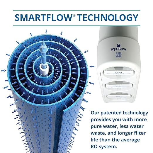 Aquasana SmartFlow® Reverse Osmosis Water Filter | RO Under Sink System | WQA Certified up to 99.99% of 90 contaminants Including Fluoride, PFAS, Arsenic, Lead, and Chlorine | Does not Include Faucet