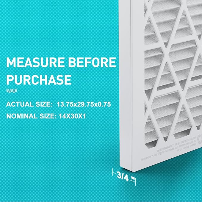 14x30x1 Refillable Air Filter Kit, MERV 8, 1 Reusable Foldable Frame ＆ 6 Refills, Fits Most AC HVAC Furnace Devices, Actual Size 13.75x29.75x0.75in