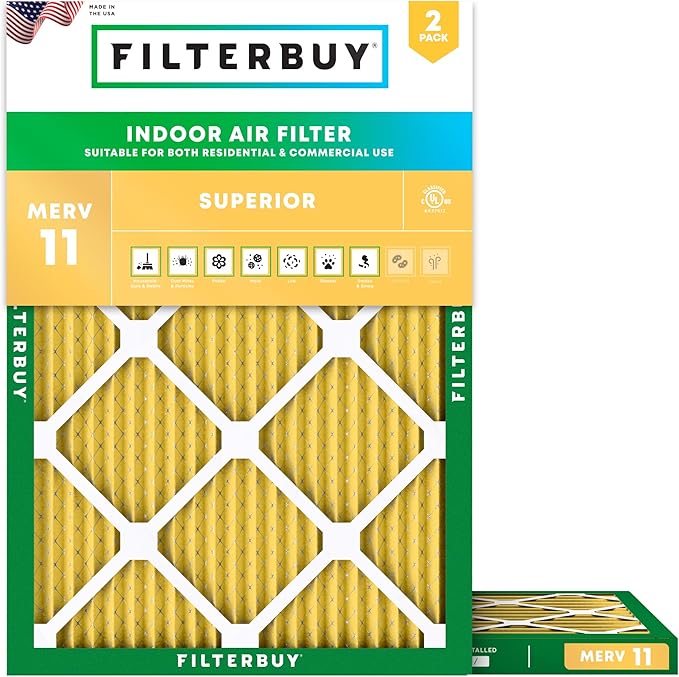 Filterbuy 21.5x23.5x1 Air Filter MERV 11 Superior Pet & Allergy Defense (2-Pack), Electrostatic Pleated HVAC AC Furnace Filters Replacement for Bryant and Carrier (Actual Size: 21.50 x 23.50 x 0.75)