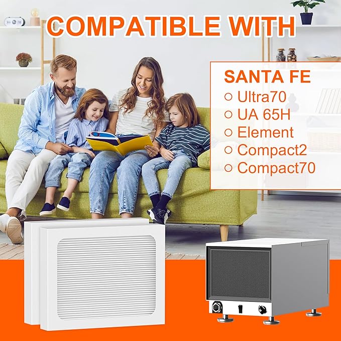 9 x 11 x 1 MERV 13 Replacement Dehumidifier Filter Compatible with Santa Fe Compact70, Ultra70, UA 65H dehumidifier Models, Element, Compact 2 Upgraded, 2 Packs