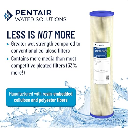 Pentair Pentek ECP20-BB Big Blue Sediment Water Filter, 10-Inch, Whole House Heavy Duty Pleated Cellulose Polyester Replacement Cartridge, 10" x 4.5", Blue End Cap, 20 Micron