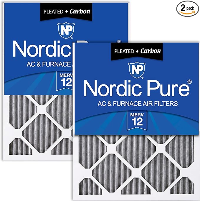 Nordic Pure 10x20x1 (Actual Size: 9 1/2 x 19 1/2 x 3/4) Furnace Air Filters MERV 12 Pleated Plus Carbon 2 Pack