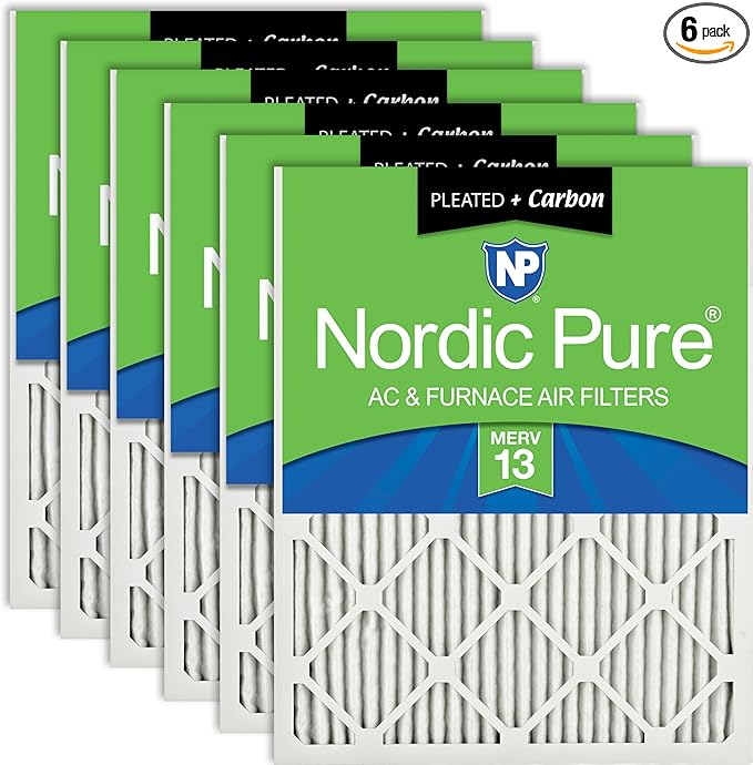 Nordic Pure 12x20x1 (Actual Size: 11 1/2 x 19 1/2 x 3/4) Pleated Air Filters MERV 13 Plus Carbon 6 Pack