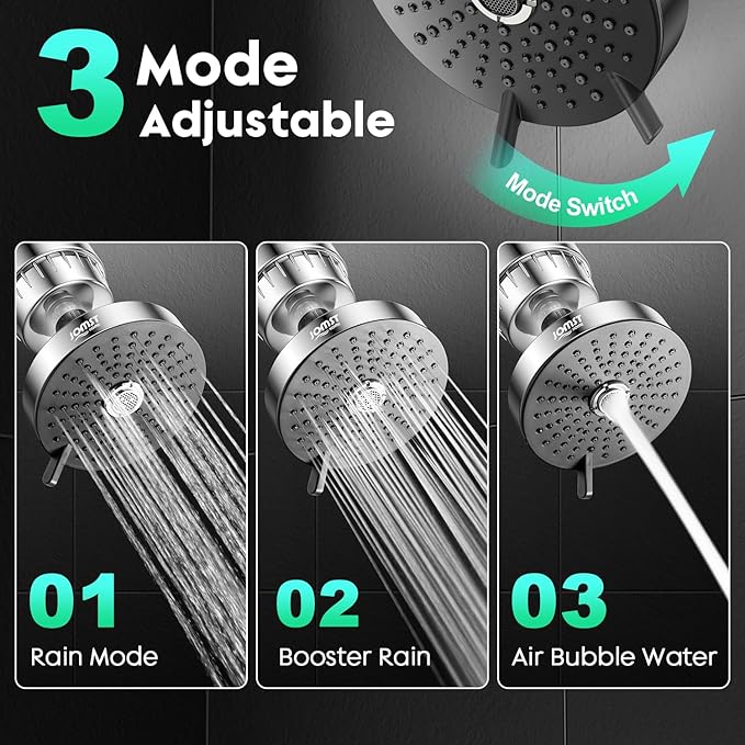Filtered Shower Head with rich Vitamin layer- for Healthier Skin & Hair | 3 Mode High Pressure Shower Head with 25-Stage Filtration | Removes 99.945% of Chlorine & Heavy Metals |