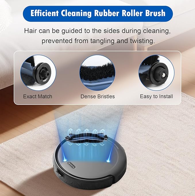 Accessories Kit Compatible with Self-Empty eufy C10 Robot Vacuum, 15 Pcs Replacement Parts Include 1 Main Brush, 4 Dust Bags, 4 Washable Filters, 4 Side Brushes, 1 Cleaning Tool and 1 Screwdriver