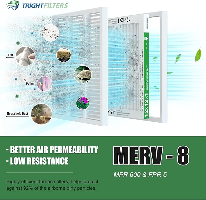 TRIGHTFILTERS 12x12x1 Air Filter 4 Pack, MERV 8 Pleated Dust Defense Air Filters Replacement Air Conditioner HVAC AC Furnace Filter, Durable and Lightweight