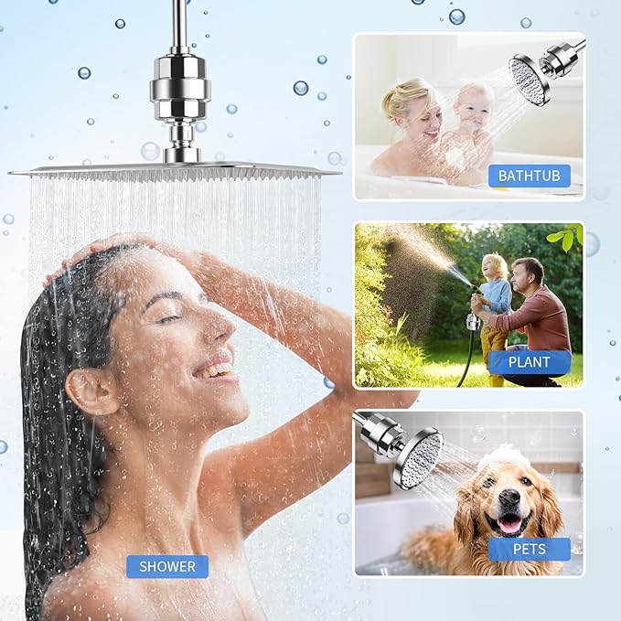 SR SUN RISE 20-Stage Shower Filter-Shower Head Filter for Hard Water, with 3 Replaceable Cartridges, High Output Shower Water Filter for Removing Chlorine and fluoride, Polished Chrome