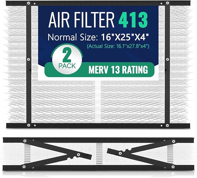 2-Pack 413 Replacement Filter Compatible with AprilAire Whole House Air Purifiers, Models 1410, 1610, 2410, 2416, 3410, 4400, MERV 13 Air Purifiers, Size: 16x25x4(Actual Size 16.1''x27.8"x4)