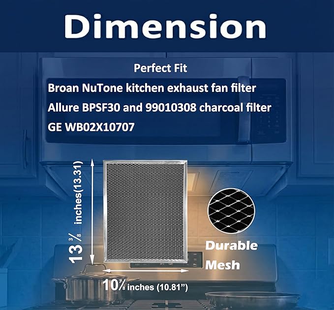 4X BPSF30 99010308 WB02X10707 compatible with GE and Broan QS WS NON-Ducted Thick Range Hood Charcoal Carbon Filters 10.8 X 13.3 X 0.09 inches (4)