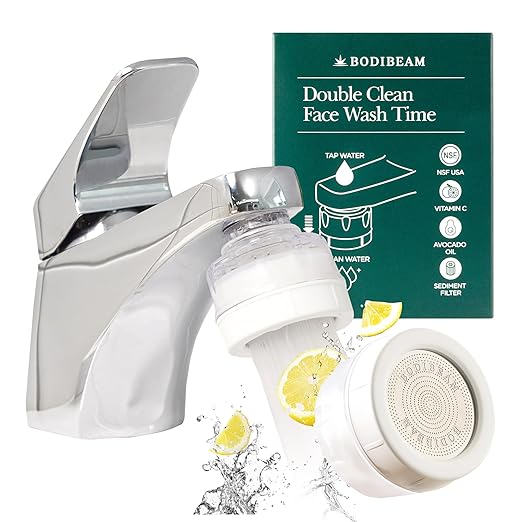 Bathroom Sink Faucet Water Filter, Filtration with Vitamin C Gel, Removes Chlorine & Heavy Metals, NSF Certified Hard Water Softener for Sensitive Skin Care, Made in Korea (Pure White)