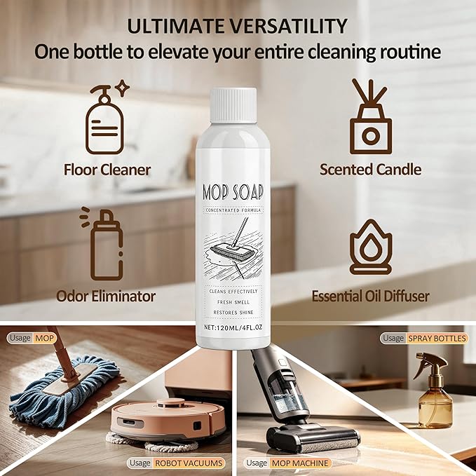 Brazilian Waves Mop Soap for Floor Cleaning, Luxury Mop Soap Brazilian Waves Multi Purpose Cleaner, Residue-Free for Hardwood & Tile, Robot Vacuum Compatible, 120ml (1 Pack)