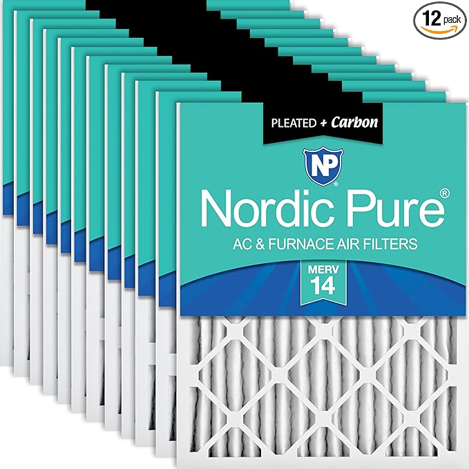 Nordic Pure 16x25x2 (Actual Size: 15 1/2 x 24 1/2 x 1 3/4) Pleated Air Filters MERV 14 Plus Carbon 12 Pack