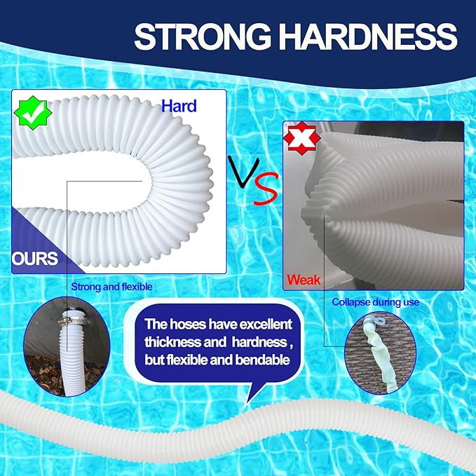 Pool Hoses for Above Ground Pools, 4 Pack 1.25 x 59 Inch Pool Filter Pump Hoses, 1 1/4 Pool Hoses Compatible with Intex Pool Filter Pump 607, 637 With 8 Metal Clamps(4)