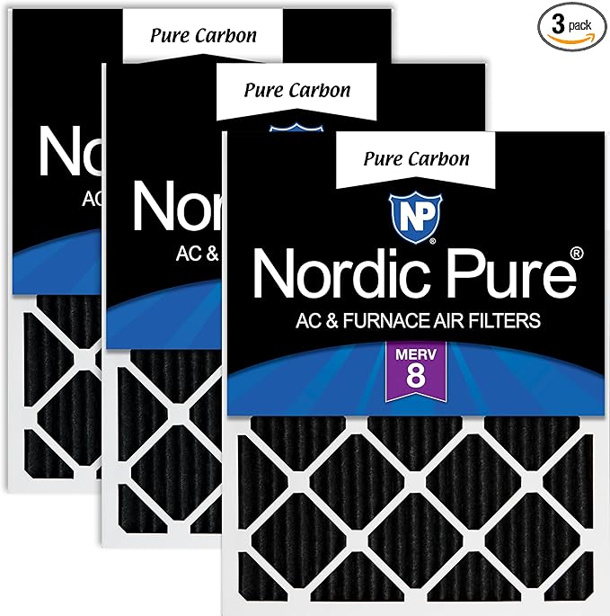 Nordic Pure 14x20x1 (Actual Size: 13 1/2 x 19 1/2 x 3/4) Pure Carbon Pleated Odor Reduction Furnace Air Filters 3 Pack