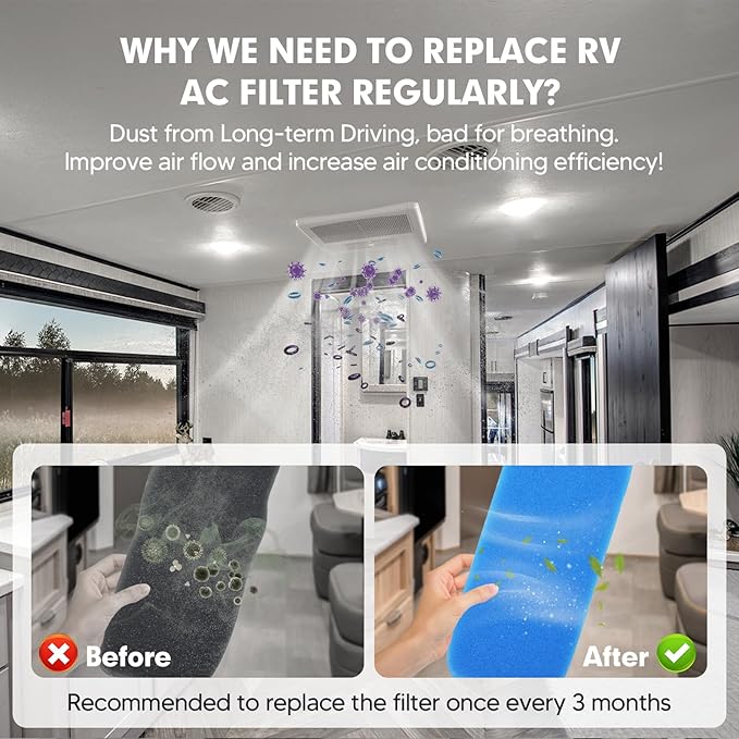 RV AC Filter RV Air Filters Replacement for Air Conditioner Vent, Washable AC Filter 12.875 x 5.5 for Camper Vent MERV 6 AC 160g 4-PACK
