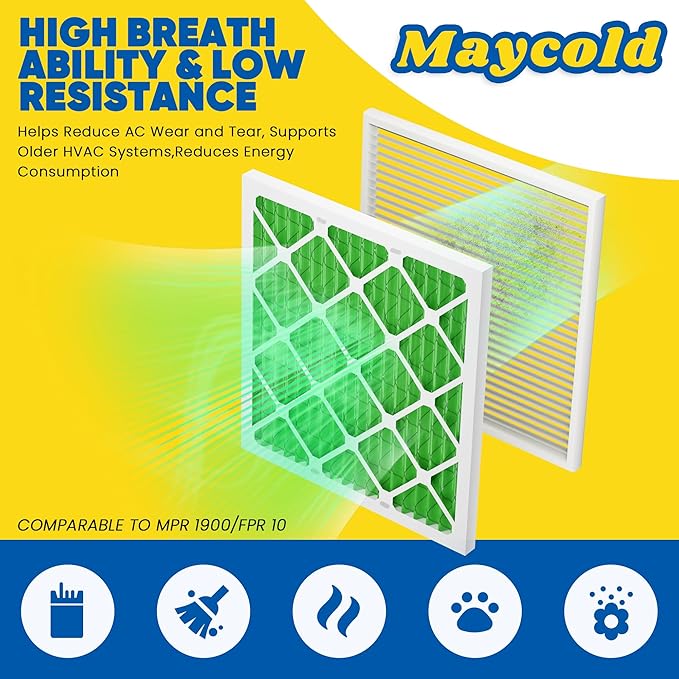 Maycold MERV 13 16x25x1 Air Filter (6-Pack), High-Efficiency Pleated AC & Furnace Filters, Actual Size: 15.70" x 24.70" x 0.75", Individually Wrapped in Plastic