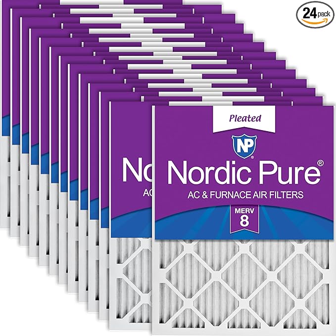 Nordic Pure 12x20x1 (Actual Size: 11 1/2 x 19 1/2 x 3/4) Pleated MERV 8 Air Filters 24 Pack