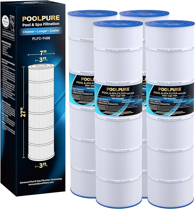 POOLPURE C-7468 Filter Replaces Jandy CL 460, CV460, PJAN115, Ultral-A9, Unicel C-7468, Filbur FC-0810, Excel Filters XLS-705, FC-6410, Aladdin 21501, Baleen AK-60432, 4X115 sq.ft Cartridge 4 Pack